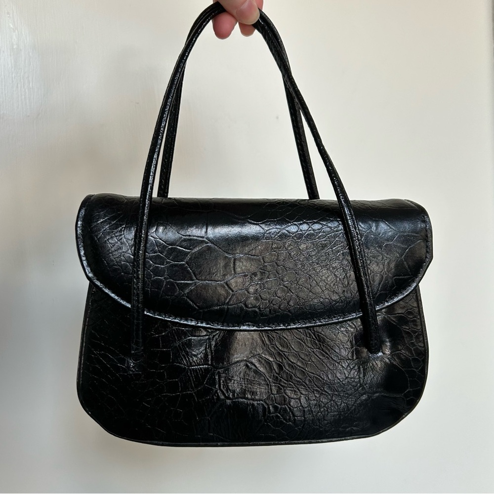 Vintage Kadin Black Leather Alligator Handbag